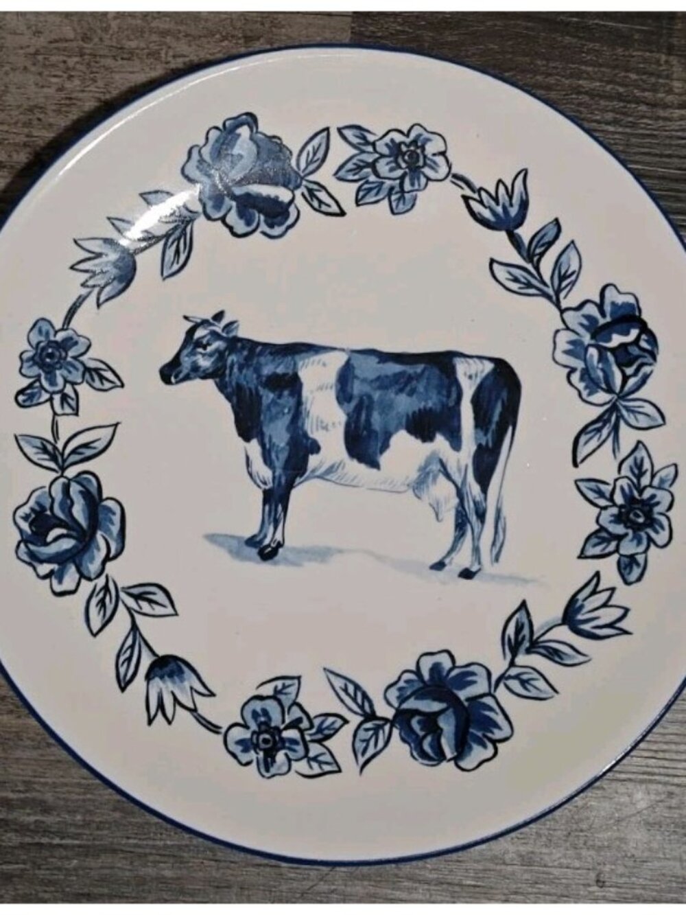 Anthropologie Molly Hatch Plate Blue & White Cow French Country 8" Replacement